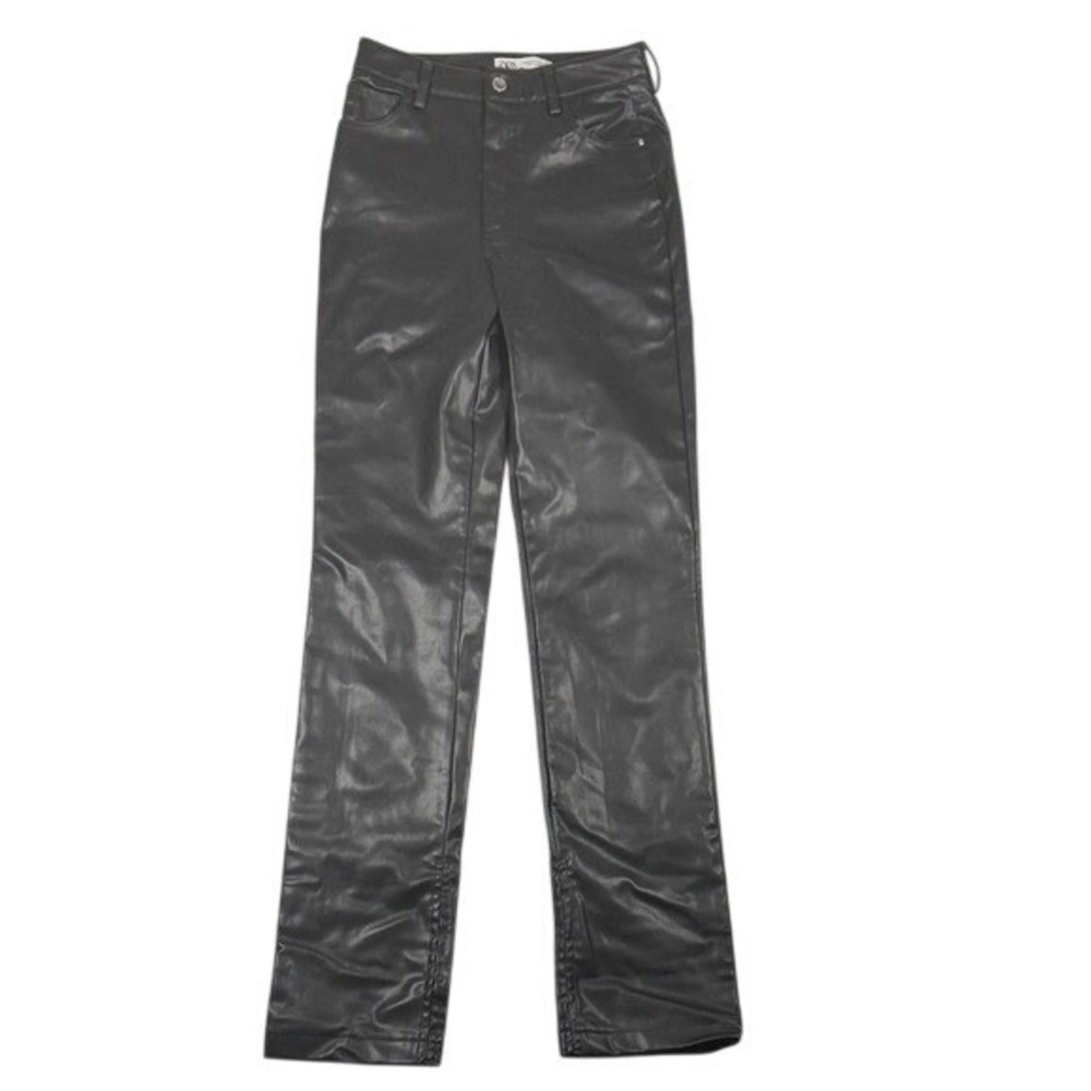 Zara Pants Womens 4 Straight Leg Black Faux Leather High Rise 5-Pocket Excellent